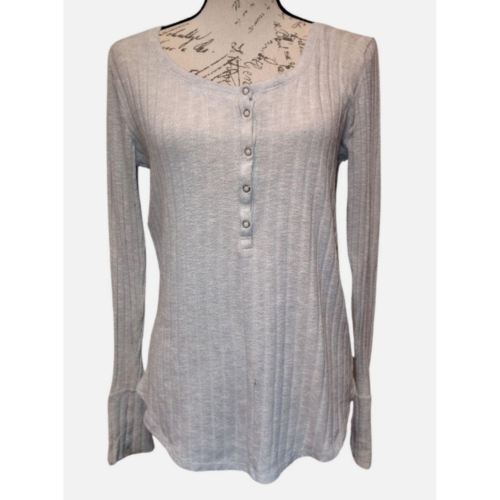 Abercrombie Womens Y2K Ribbed Knit Snap Henley M Shirt Gray Twilightcore Grunge